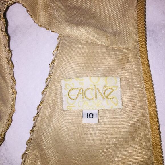 Cache 2 Pc. Set VINTAGE Mock Neck Sleeveless Top & Maxi Skirt GOLD Stripe medium - Picture 9 of 9